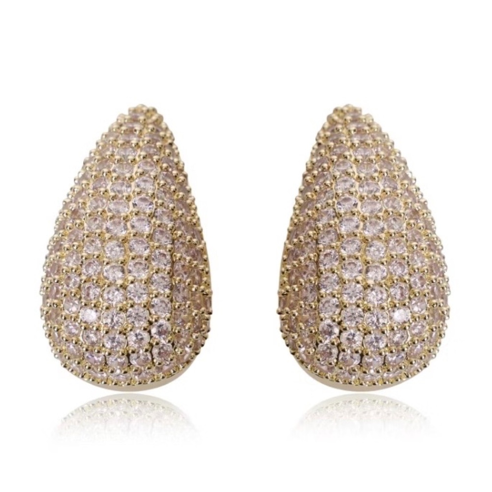New Teardrop Stud Earrings Sparkling Micro Pave Cubic Zirconia Crystal Jewels